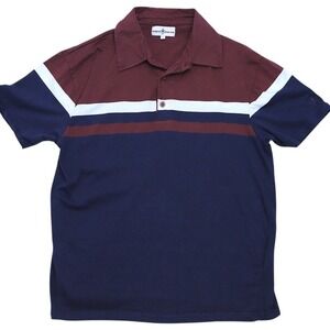 Madcap England XXL Polo Shirt Maroon‎ Navy Mod Striped Cotton Retro Men's